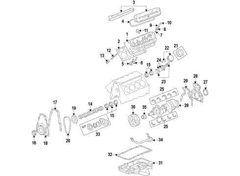 2014 Chevy Silverado 2500 HD Engine Parts, Mounts, Cylinder Head & Valves, Camshaft & Timing, Oil Pan, Oil Pump, Crankshaft & Bearings, Pistons, Rings & Bearings Diagram