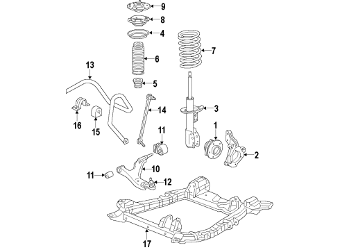 2012 Cadillac SRX Front Suspension Components, Lower Control Arm, Ride Control, Stabilizer Bar Diagram