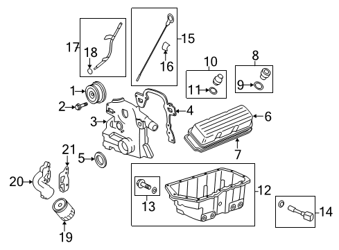 2006 Buick Lucerne Engine Parts, Mounts, Cylinder Head & Valves, Camshaft & Timing, Oil Pan, Oil Pump, Balance Shafts, Crankshaft & Bearings, Pistons, Rings & Bearings Diagram