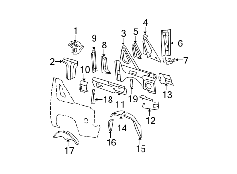 2012 Cadillac Escalade EXT Inner Structure - Quarter Panel Diagram