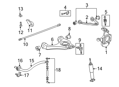 2005 Cadillac Escalade EXT Front Suspension Components, Upper Control Arm, Stabilizer Bar Diagram