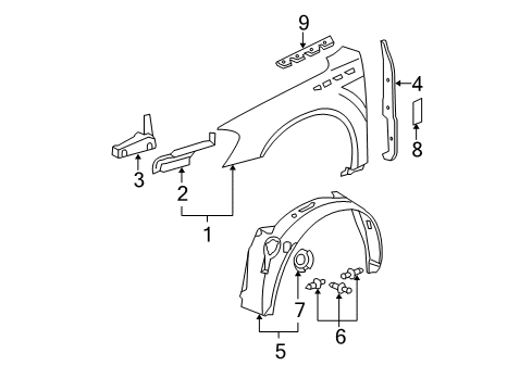 2006 Buick Lucerne Fender & Components, Exterior Trim Diagram