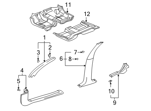 2005 Pontiac Bonneville Interior Trim - Pillars, Rocker & Floor Diagram