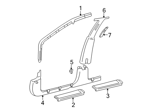 1999 Pontiac Sunfire Interior Trim - Pillars, Rocker & Floor Diagram