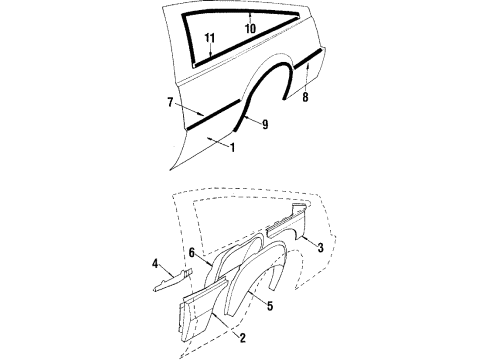 1986 Chevy Cavalier Molding, Driver Side Diagram for 20569035