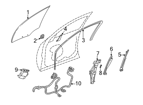 2004 Cadillac DeVille Front Door - Glass & Hardware Diagram