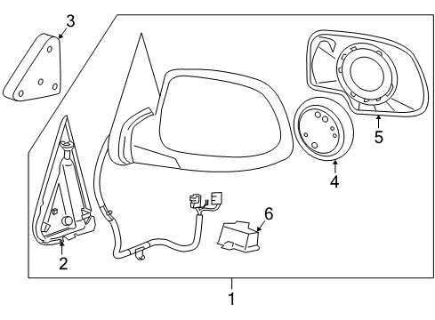2005 Chevy Silverado 1500 Mirror Assembly, Black, Rear Driver Side Diagram for 15124827
