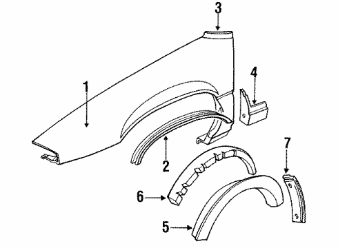 1993 Pontiac Grand Prix Fender & Components, Exterior Trim Diagram