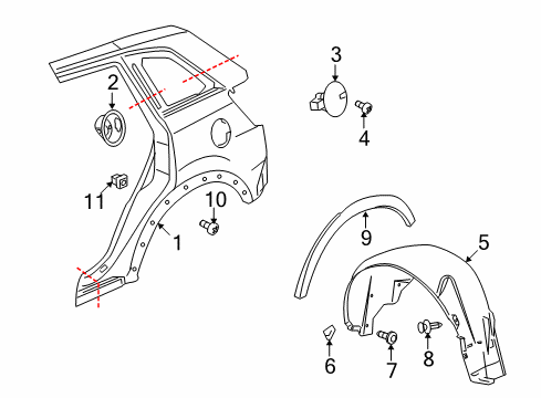 2009 Saturn Vue Quarter Panel & Components, Exterior Trim Diagram