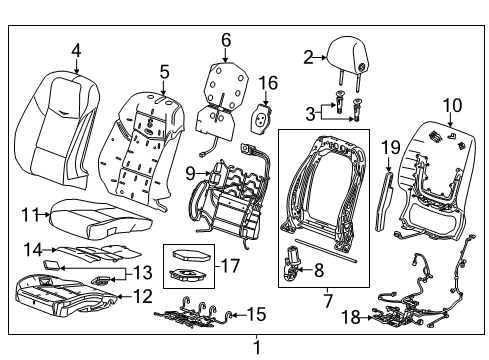 2017 Cadillac CTS Driver Seat Components Diagram