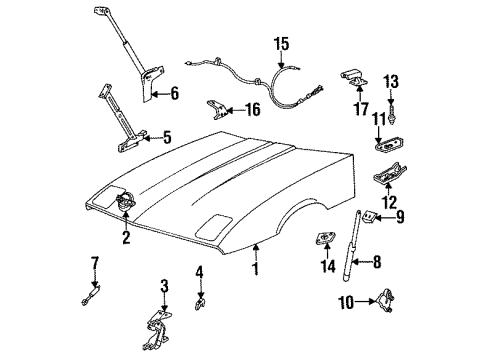1984 Chevy Corvette Hood & Components Diagram