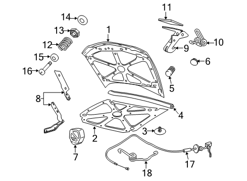 2006 Pontiac GTO Hood & Components Diagram