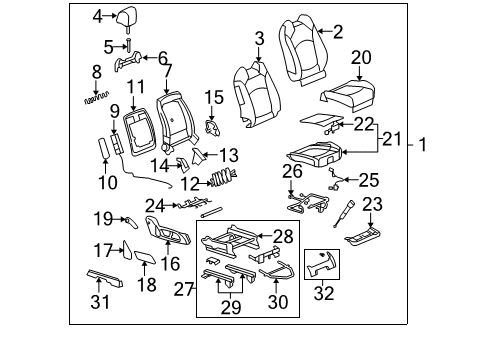2007 Saturn Outlook Passenger Seat Components Diagram