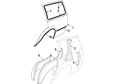 1987 Oldsmobile Firenza Rear Molding, Driver Side Diagram for 20427937