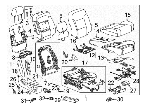 2016 Chevy Silverado 2500 HD Passenger Seat Components Diagram