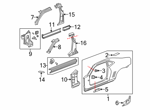 2014 Chevy Camaro Hinge Pillar, Lock Pillar, Rocker, Uniside Diagram