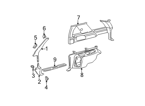 2000 GMC Jimmy Interior Trim - Pillars, Rocker & Floor Diagram