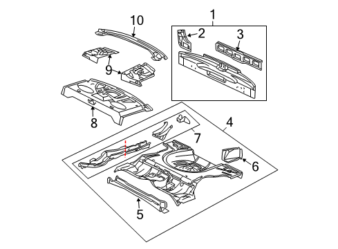 2005 Chevy Cavalier Rear Body Panel, Floor & Rails Diagram