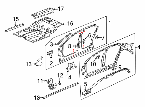 2003 Cadillac Seville Center Pillar & Rocker, Hinge Pillar, Floor & Rails, Exterior Trim, Uniside Diagram
