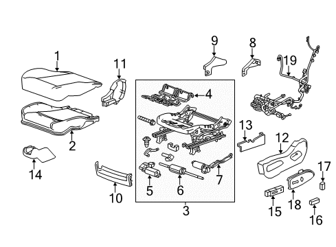 2012 Cadillac SRX Driver Seat Components Diagram
