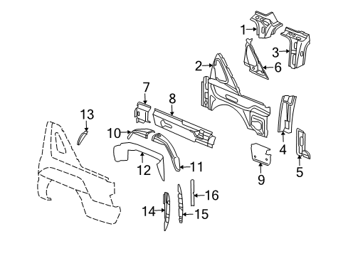 2005 Cadillac Escalade EXT Inner Components - Quarter Panel Diagram