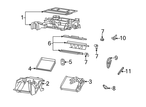 2004 Pontiac Vibe A/C Evaporator & Heater Components Diagram