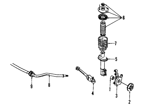 1999 Saturn SL2 Front Suspension Components, Lower Control Arm, Stabilizer Bar Diagram