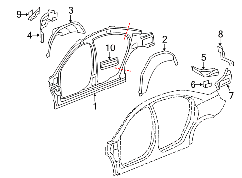 2007 Saturn Aura Inner Structure - Quarter Panel Diagram 1 - Thumbnail