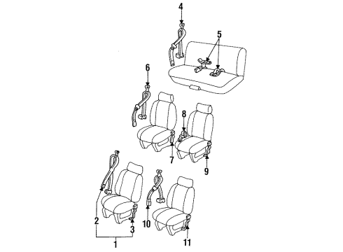1994 Pontiac Trans Sport Front Seat Belts, Rear Seat Belts Diagram