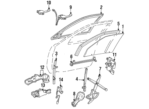 1990 Cadillac Seville Front Door - Glass & Hardware Diagram