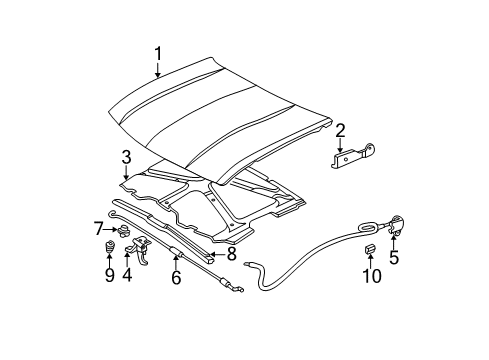 2004 Chevy Trailblazer Hood & Components Diagram