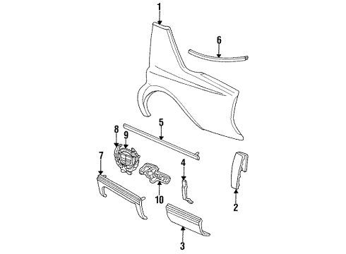 1994 Cadillac Fleetwood Quarter Panel & Components Diagram