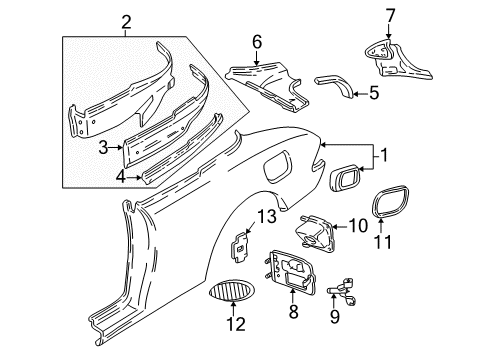 1997 Pontiac Sunfire Quarter Panel & Components Diagram 1 - Thumbnail