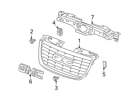 2012 GMC Yukon XL 1500 Grille & Components Diagram