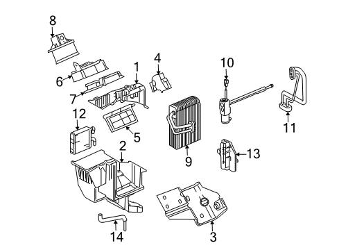 2008 Chevy Uplander A/C Evaporator & Heater Components Diagram