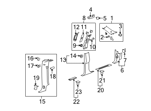 2012 Chevy Avalanche Interior Trim - Pillars, Rocker & Floor Diagram