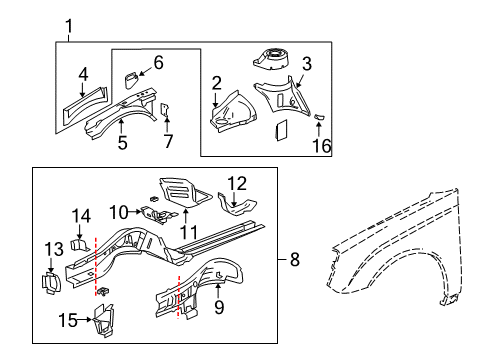 2009 Chevy Malibu Structural Components & Rails Diagram