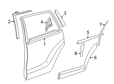 2004 Pontiac Vibe Exterior Trim - Rear Door Diagram