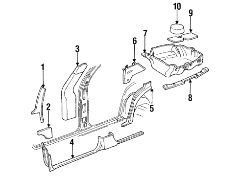 1994 Cadillac Fleetwood Quarter Panel, Center Pillar, Cowl Trim, Lock Pillar, Trunk Diagram