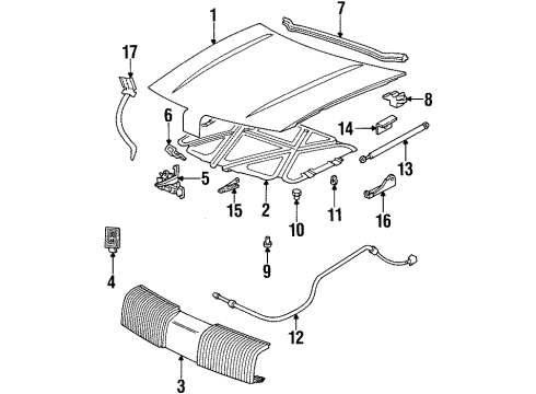 1994 Oldsmobile Achieva Hood & Components Diagram