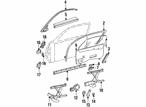 1994 Pontiac Grand Am Door - Glass & Hardware Diagram