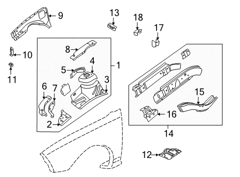 2005 Pontiac Sunfire Reinforcement Panel, Front Inner Passenger Side Diagram for 22641256