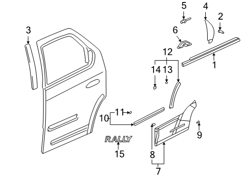 2002 Pontiac Aztek Exterior Trim - Rear Door Diagram