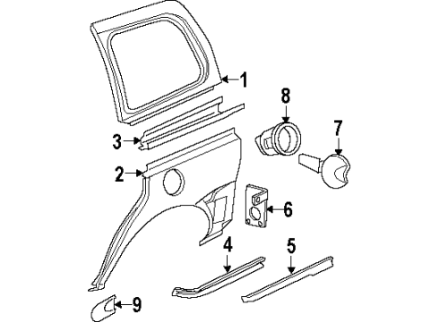 2000 Oldsmobile Silhouette Side Panel & Components, Exterior Trim Diagram