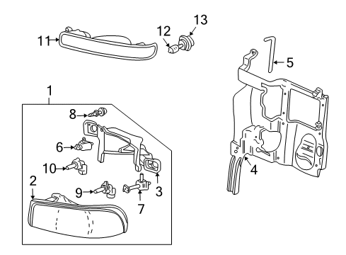 2004 GMC Yukon XL 1500 Headlamp Components, Park & Side Marker Lamps Diagram