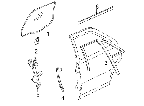 2003 Cadillac Seville Rear Door - Glass & Hardware Diagram