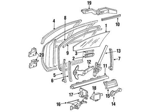 1992 Oldsmobile Custom Cruiser Front Door - Glass & Hardware Diagram
