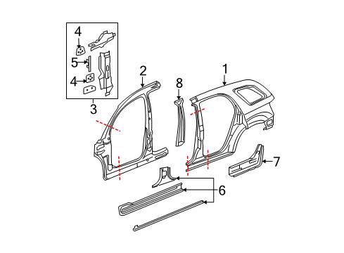 2005 Chevy Equinox Center Pillar, Hinge Pillar, Rocker, Uniside Diagram