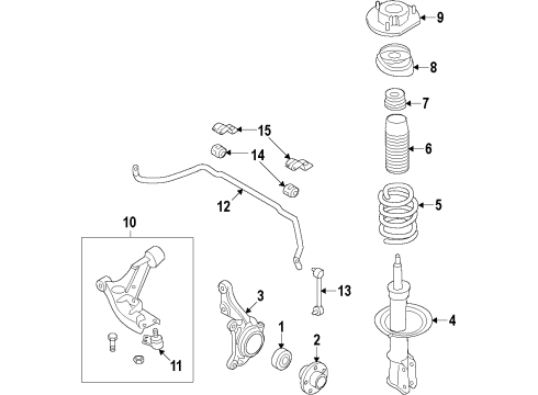 2017 Chevy Sonic Front Suspension Components, Lower Control Arm, Stabilizer Bar Diagram