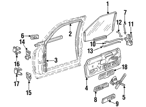 1999 GMC C2500 Suburban Front Door Glass & Hardware, Lock & Hardware Diagram